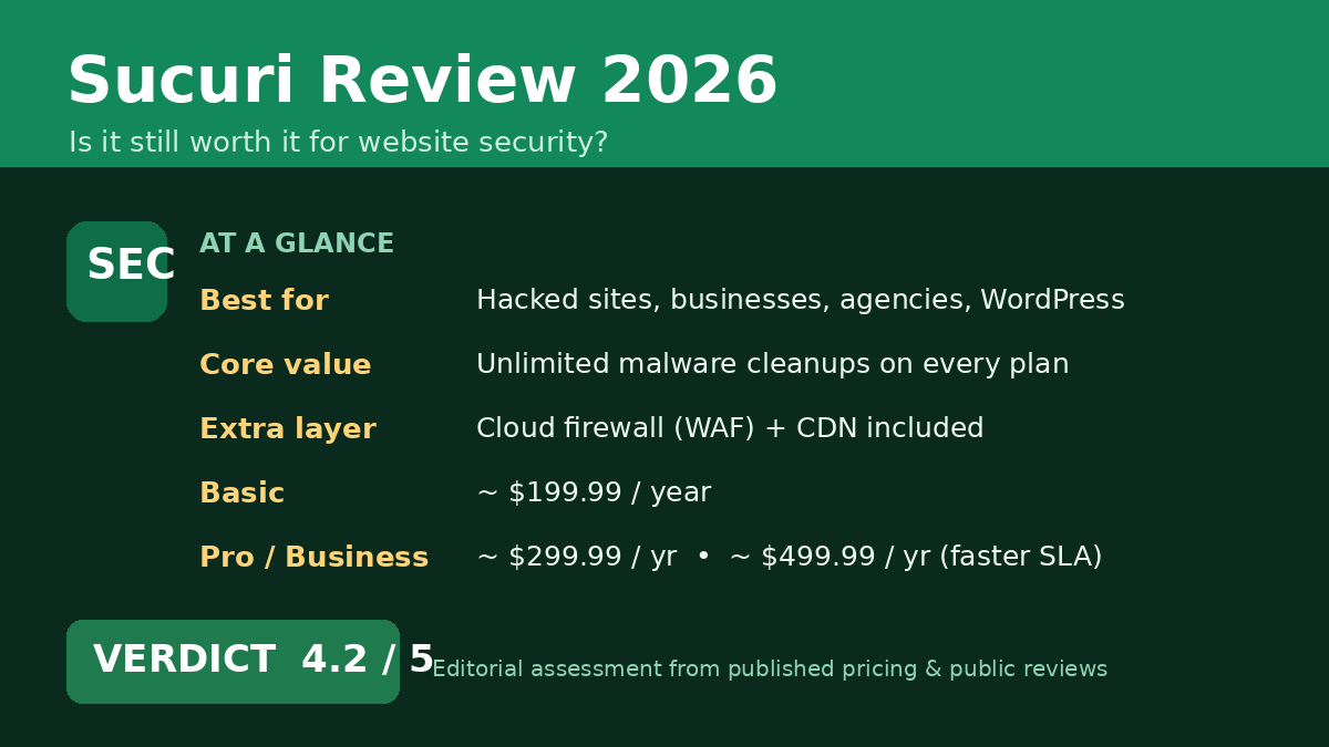 Sucuri Review 2026 at-a-glance summary
